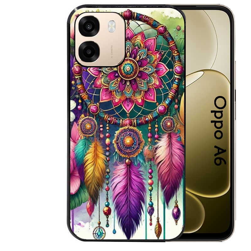 Coque noire taperso pour OPPO A6 A6X 4G et 5G avec motif dreamcatcher et mandala protection antichoc personnalisée