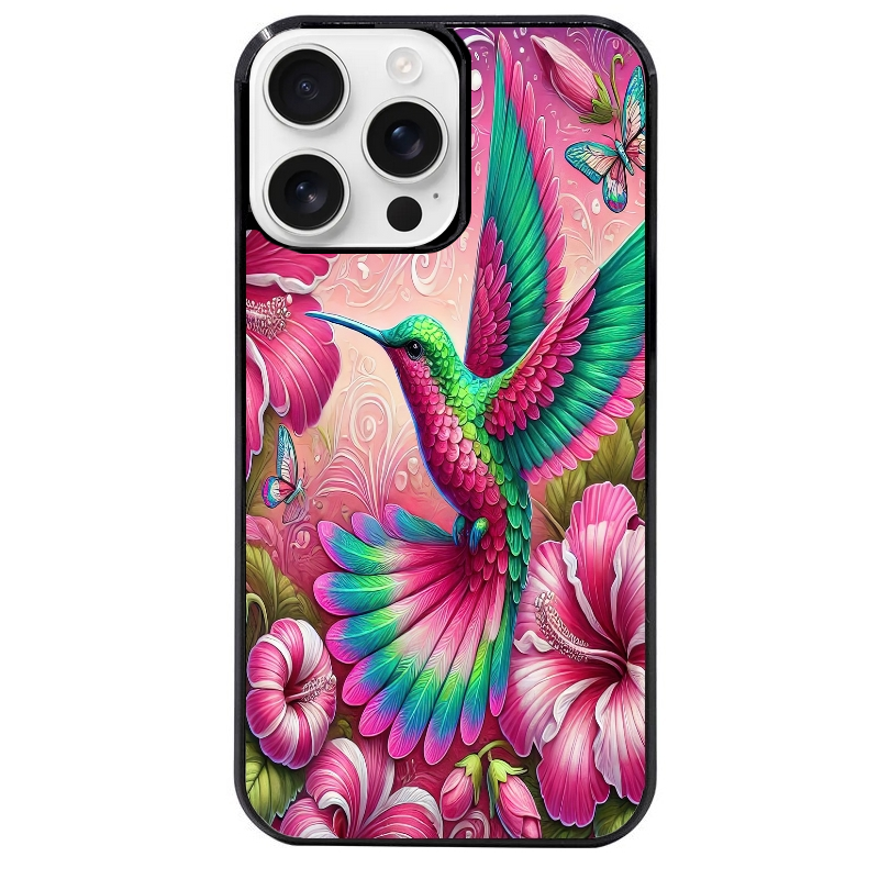 Coque noire taperso pour Iphone 16 16E PLUS MAX PRO avec motif colibri et fleurs protection antichoc personnalisée