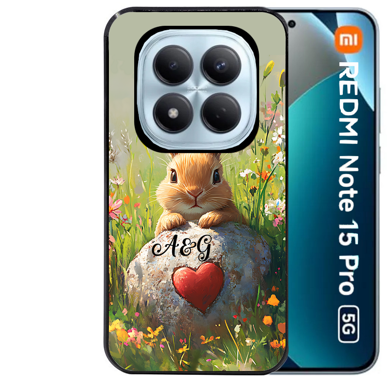 Coque noire taperso pour Redmi Note 15 et PRO PLUS 4G 5G avec motif lapin et fleurs personnalisee protection antichoc personnalisée