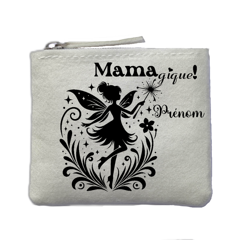 Porte monnaie personnalisé maman magique ivoire en feutrine en feutrine ivoire