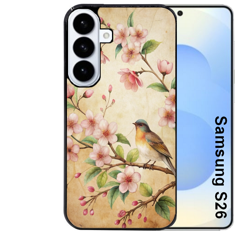 Coque noire taperso pour galaxy S26 et PLUS ULTRA FE avec motif fleur et colibri protection antichoc personnalisée