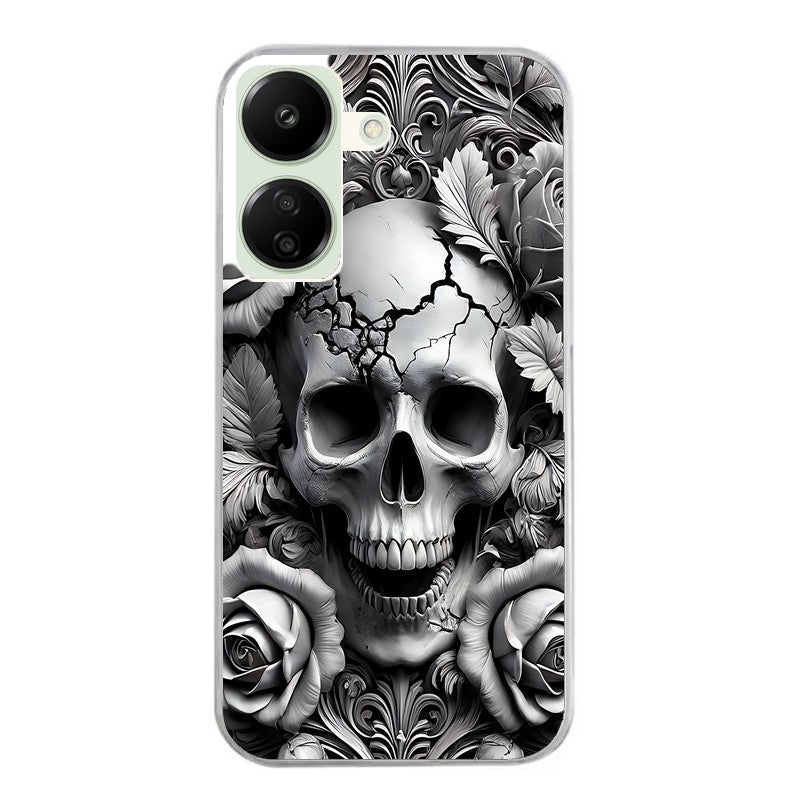 Coque taperso pour POCO C65 4G avec motif tete de mort fleur protection antichoc personnalisée
