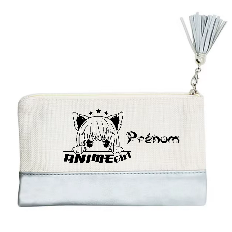 Pochette personnalisée motif anime girl étoile en toile et simili cuir personnalisée