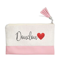 Pochette motif doudou et cœur en toile et simili cuir