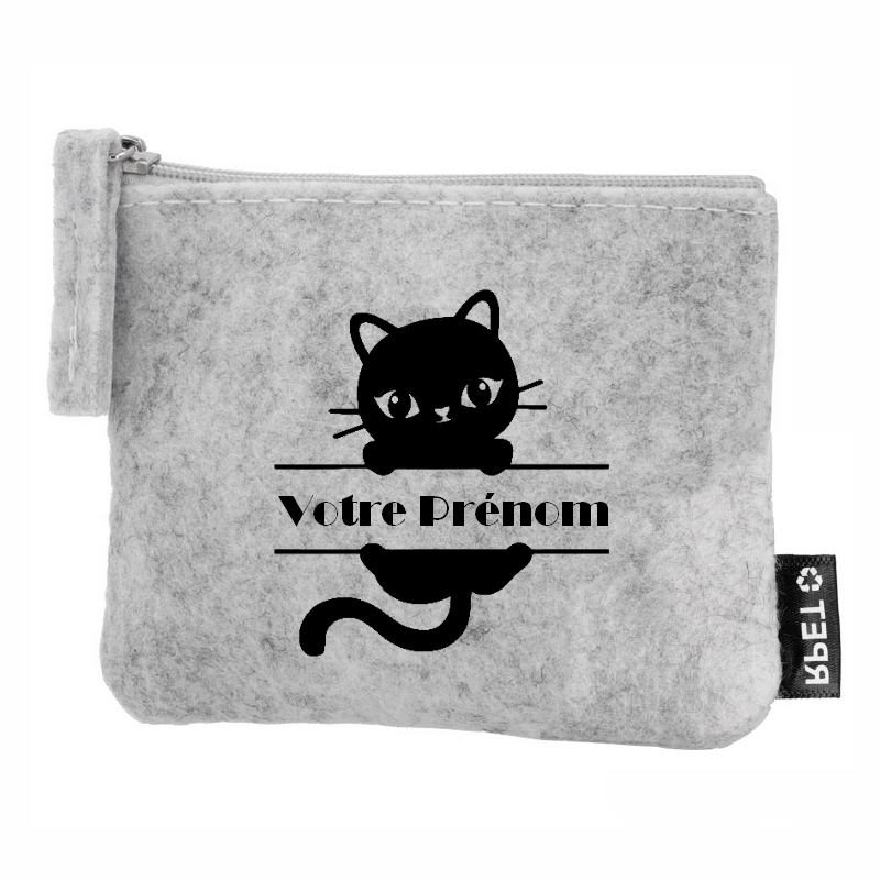 Porte monnaie personnalisé chat prenom en feutrine en feutrine