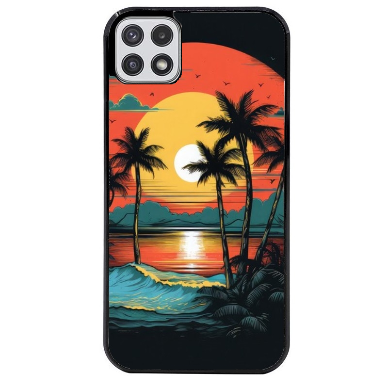 Coque noire taperso pour galaxy A22 A32 A52 A52S 4G 5G  avec motif hawaii palmier protection antichoc personnalisée