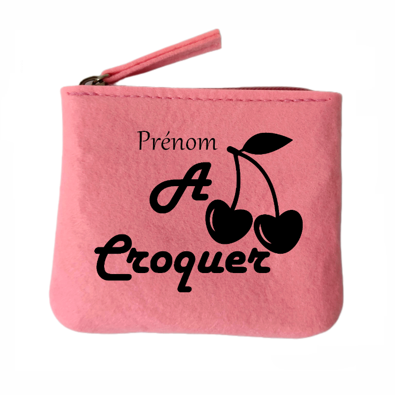Porte monnaie personnalisé a croquer cerise en feutrine en feutrine