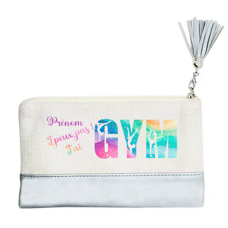 Pochette personnalisée de maquillage maniques Taperso argent avec motif gym jpeux pas en toile et simili cuir personnalisée