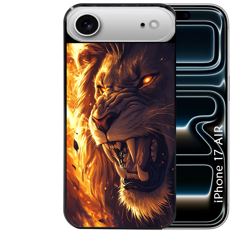 Coque noire taperso pour Iphone 17 17E AIR MAX PRO avec motif lion flamme protection antichoc personnalisée