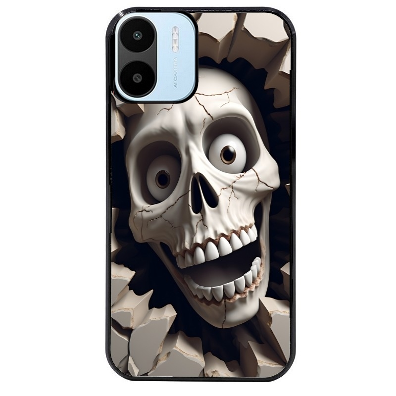 Coque noire taperso pour Redmi A1 et A2 avec motif tete de mort smile protection antichoc personnalisée