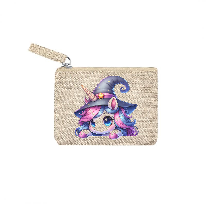 Pochette personnalisée motif licorne magic en toile et simili cuir personnalisée