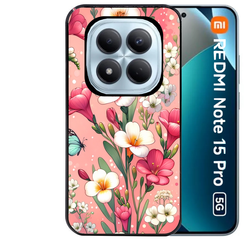 Coque noire taperso pour Redmi Note 15 et PRO PLUS 4G 5G avec motif fleur rose protection antichoc personnalisée