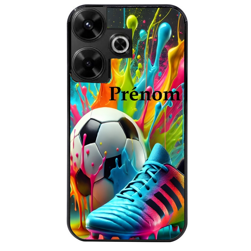 Coque noire taperso pour POCO M6 4G avec motif foot color personnalisee protection antichoc personnalisée