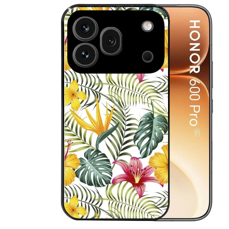 Coque noire taperso pour Honor 600 et 600 PRO avec motif jungle et fleur hibiscus protection antichoc personnalisée