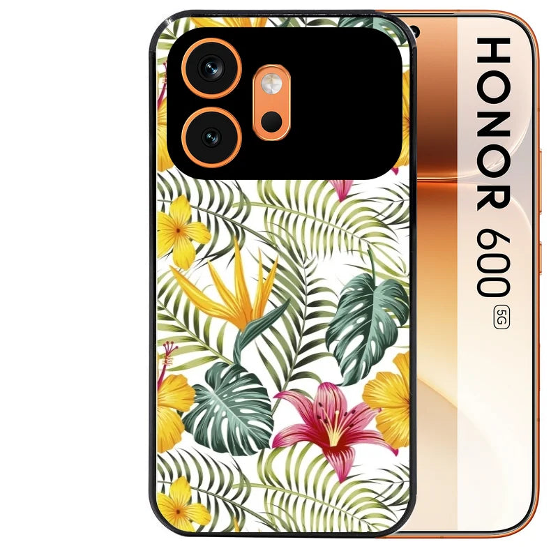 Coque noire taperso pour Honor 600 et 600 PRO avec motif jungle et fleur hibiscus protection antichoc personnalisée