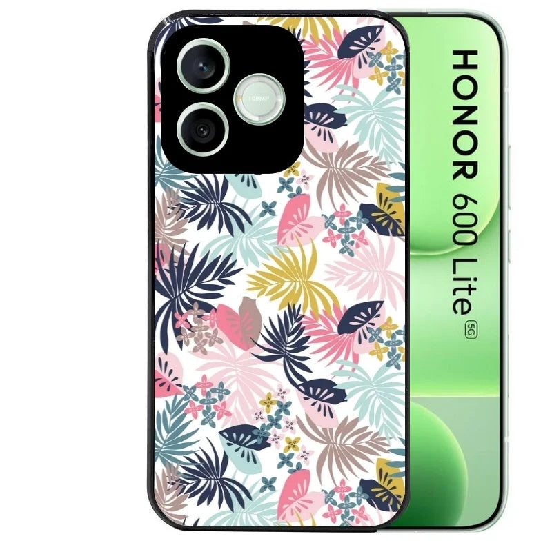 Coque noire pour Honor 600 LITE avec motif jungle et fleur rose protection antichoc personnalisée