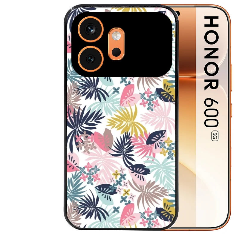 Coque noire taperso pour Honor 600 et 600 PRO avec motif jungle et fleur rose protection antichoc personnalisée