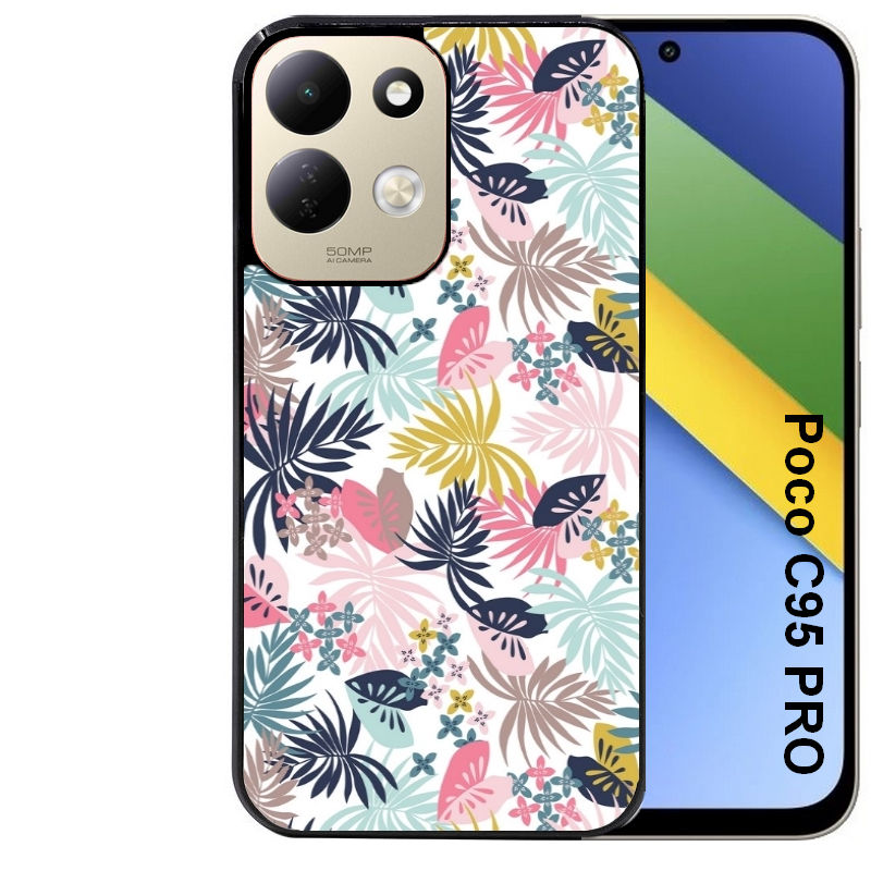 Coque pour POCO C95 PRO jungle et fleur rose