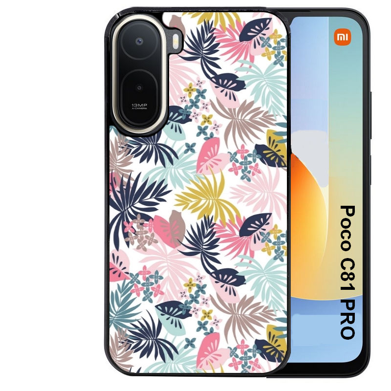 Coque pour POCO C81 PRO jungle et fleur rose