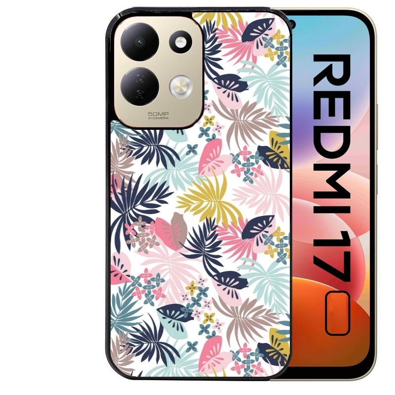 Coque pour Redmi 17 et 17C 4G 5G jungle et fleur rose