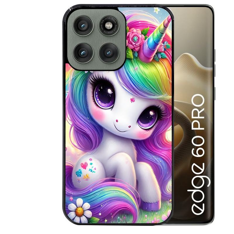 Coque noire taperso pour Moto Edge 60 et Neo Fusion Pro avec motif licorne et fleurs protection antichoc personnalisée