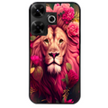 Coque noire taperso pour POCO M6 4G avec motif lion et fleurs rose protection antichoc personnalisée