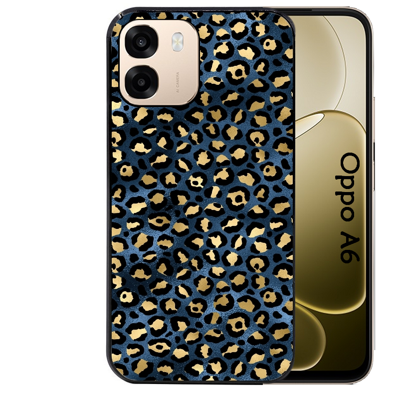 Coque noire taperso pour OPPO A6 A6X 4G et 5G avec motif leopard bleu protection antichoc personnalisée