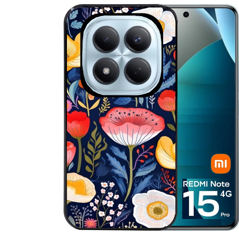 Coque noire taperso pour Redmi Note 15 et PRO PLUS 4G 5G avec motif fleur coquelicot protection antichoc personnalisée