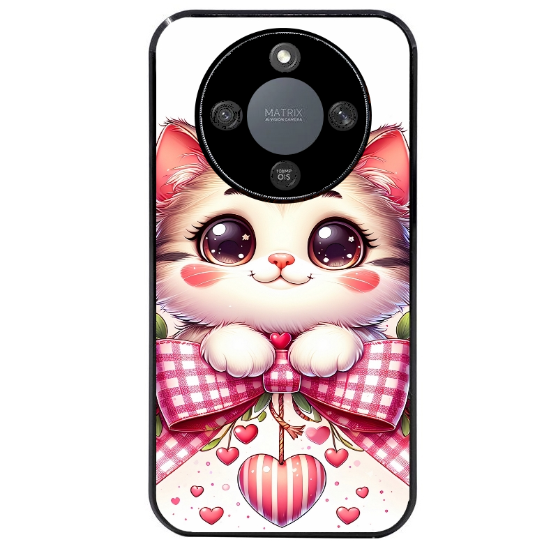 Coque noire taperso pour Magic 5 6 LITE et PRO avec motif chat noeud et coeur protection antichoc personnalisée