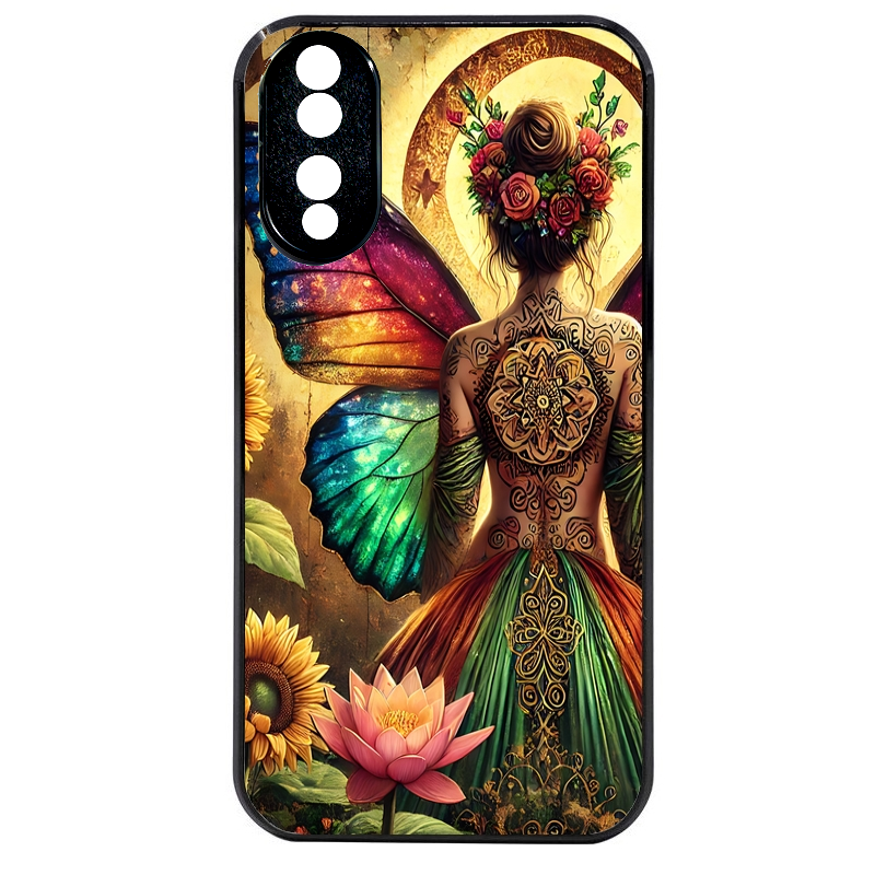 Coque noire taperso pour Honor 70 LITE 90 et LITE avec motif fee et fleurs protection antichoc personnalisée