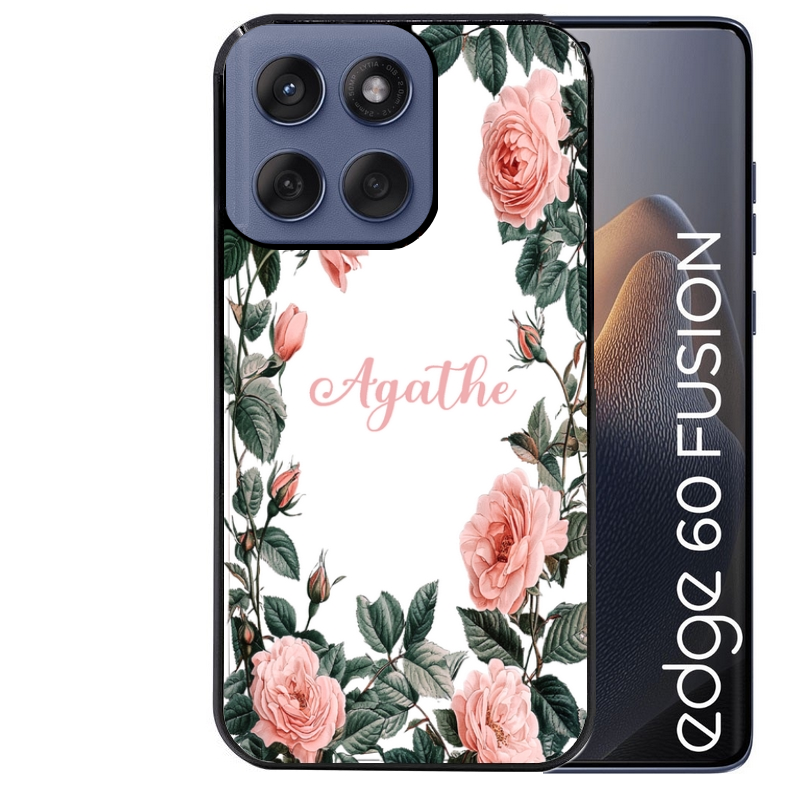 Coque noire taperso pour Moto Edge 60 et Neo Fusion Pro avec motif cadre fleur pastel personnalisee protection antichoc personnalisée
