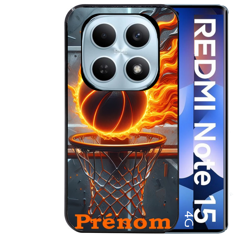 Coque noire taperso pour Redmi Note 15 et PRO PLUS 4G 5G avec motif basket flamme personnalisee protection antichoc personnalisée