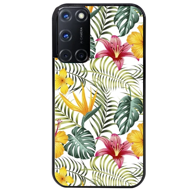 Coque noire taperso pour OPPO Reno 8 LITE avec motif jungle et fleur hibiscus protection antichoc personnalisée