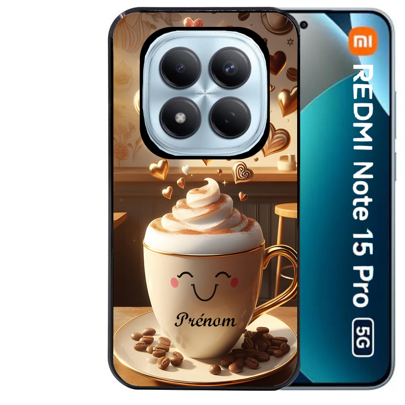 Coque noire taperso pour Redmi Note 15 et PRO PLUS 4G 5G avec motif cafe love morning personnalise protection antichoc personnalisée