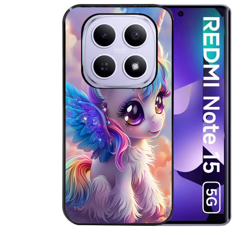 Coque noire taperso pour Redmi Note 15 et PRO PLUS 4G 5G avec motif licorne style anime protection antichoc personnalisée