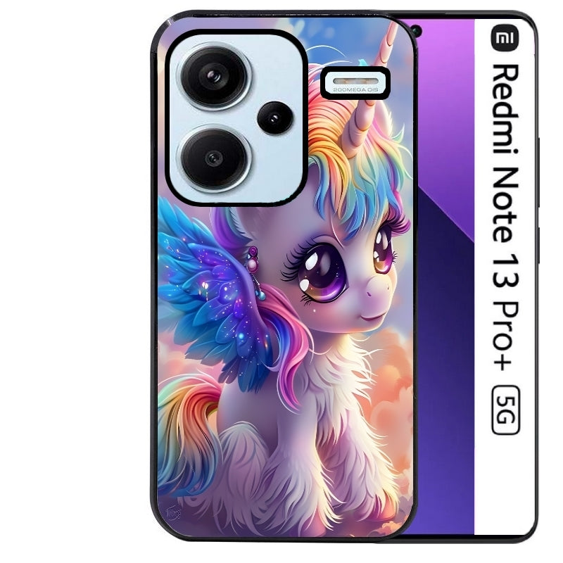 Coque noire taperso pour Redmi Note 13 PRO PLUS 5G avec motif licorne style anime protection antichoc personnalisée