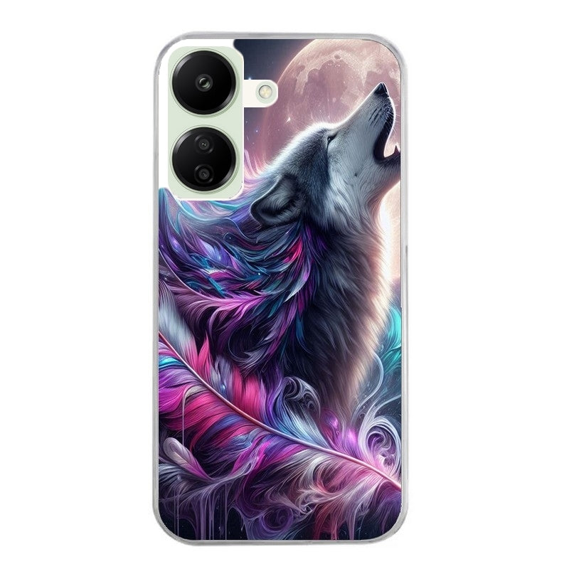 Coque taperso pour POCO C65 4G avec motif loup et plume protection antichoc personnalisée