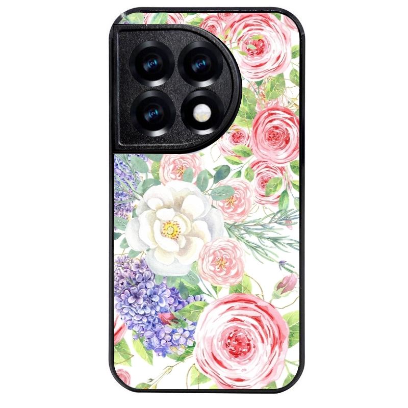 Coque noire taperso pour OnePlus 11 et 12 avec motif fleur couleur pastel protection antichoc personnalisée