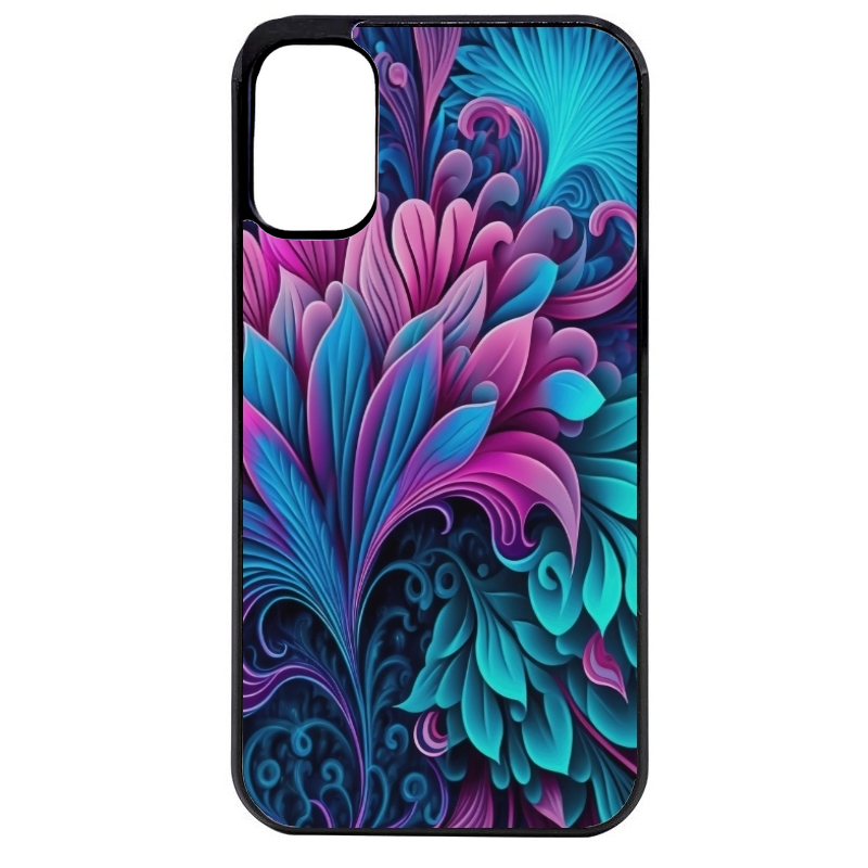 Coque noire taperso pour Moto E13 E14 E15 avec motif tropical violet et des fleurs protection antichoc personnalisée