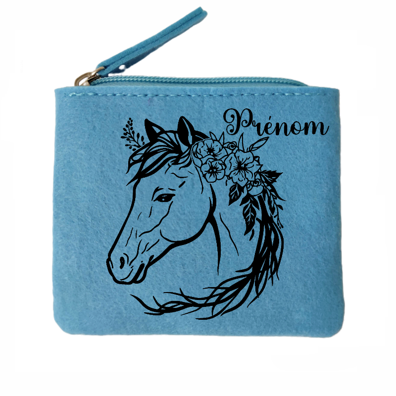 Porte monnaie personnalisé cheval fleurs en feutrine en feutrine