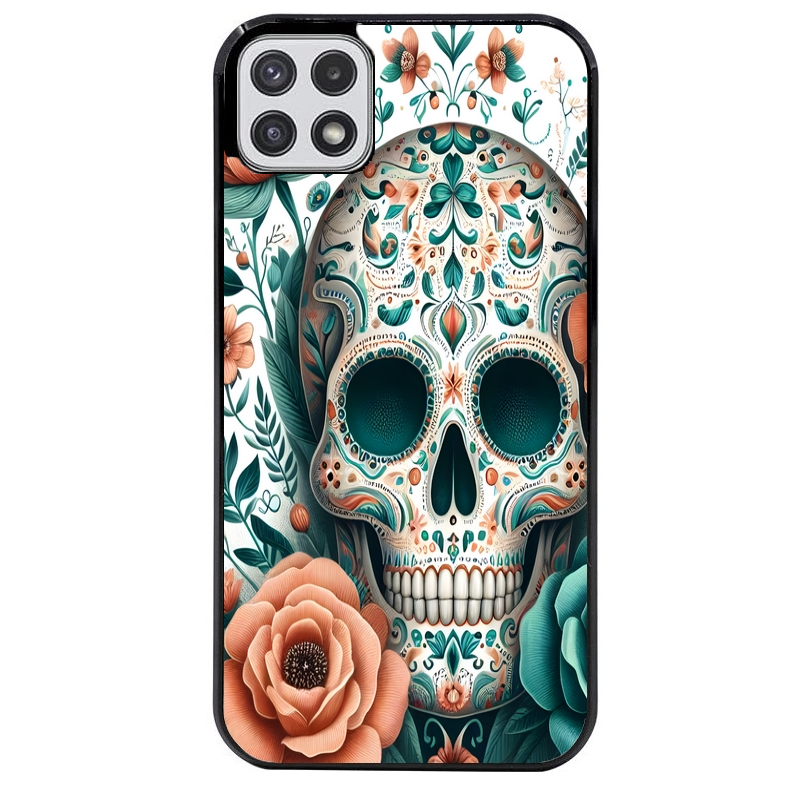 Coque noire taperso pour galaxy A22 A32 A52 A52S 4G 5G  avec motif mort mexicaine turquoise protection antichoc personnalisée