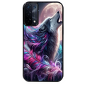Coque noire taperso pour OPPO A54 et A74 5G avec motif loup et plume protection antichoc personnalisée