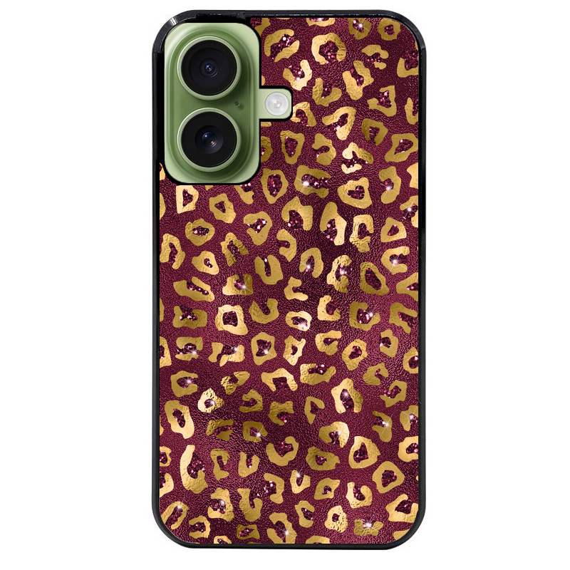 Coque noire taperso pour Iphone 16 16E PLUS MAX PRO avec motif leopard grenat protection antichoc personnalisée