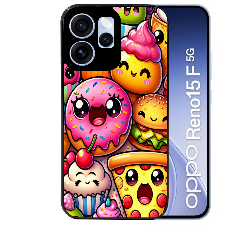 Coque noire taperso pour OPPO Reno 15 et F FS 5G avec motif anime donut kawaii protection antichoc personnalisée