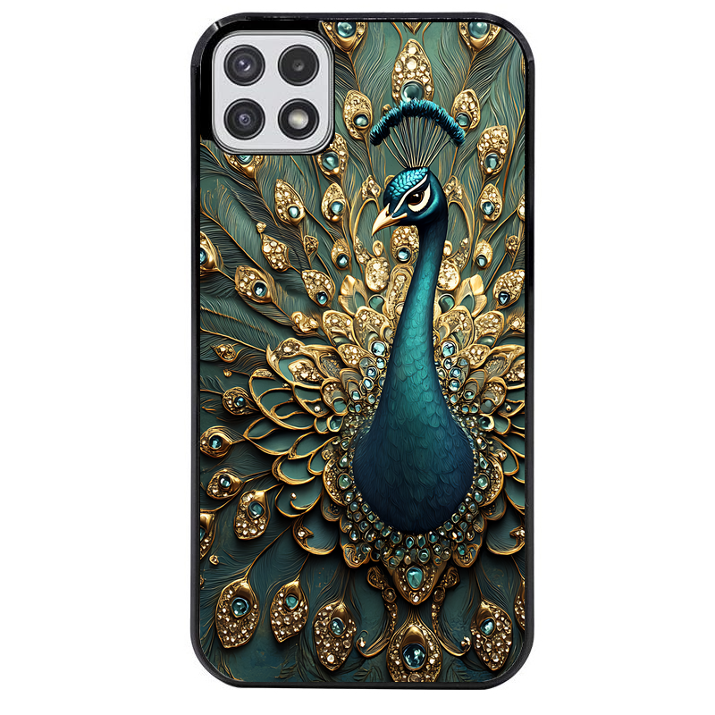 Coque noire taperso pour galaxy A22 A32 A52 A52S 4G 5G  avec motif paon bijoux protection antichoc personnalisée