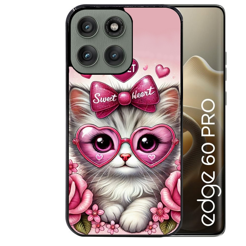 Coque noire taperso pour Moto Edge 60 et Neo Fusion Pro avec motif chat lunettes protection antichoc personnalisée