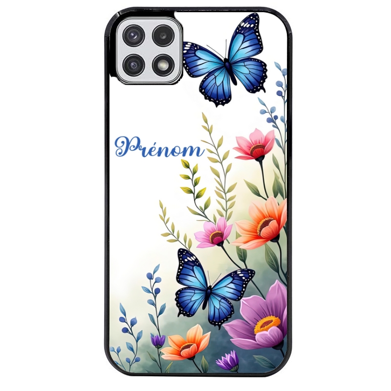 Coque noire taperso pour galaxy A22 A32 A52 A52S 4G 5G  avec motif papillon prenom personnalisee protection antichoc personnalisée