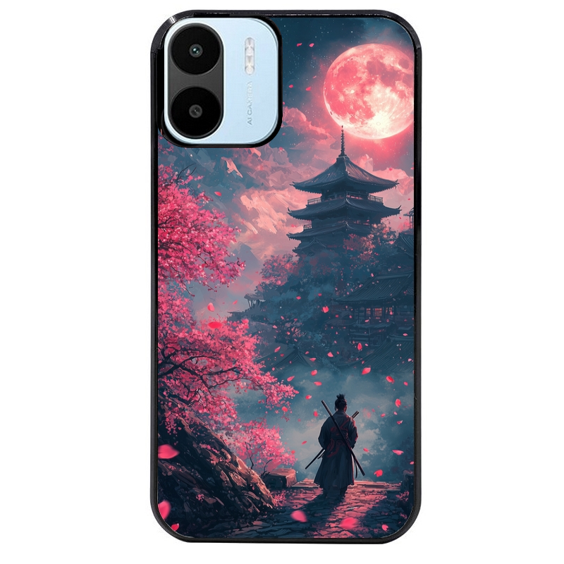 Coque noire taperso pour Redmi A1 et A2 avec motif samourai cerisier protection antichoc personnalisée