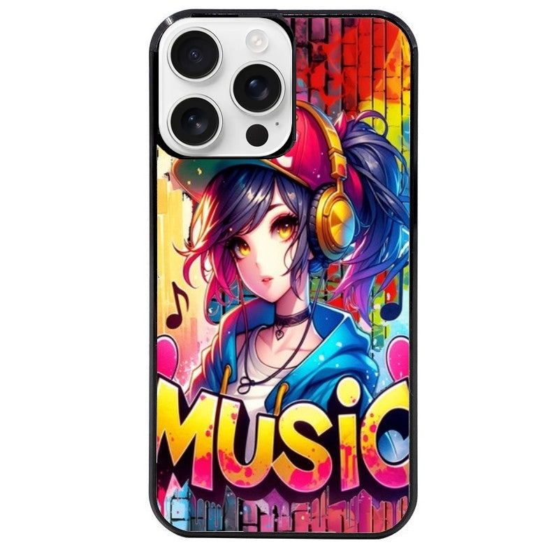 Coque noire taperso pour Iphone 16 16E PLUS MAX PRO avec motif anime manga et music protection antichoc personnalisée