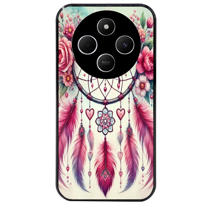 Coque noire taperso pour POCO C75 avec motif dreamcatcher et papillon protection antichoc personnalisée